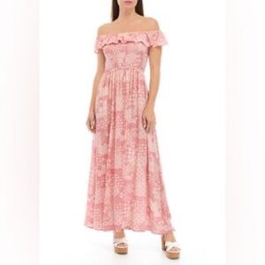 NWT pink printed off the shoulder dress
